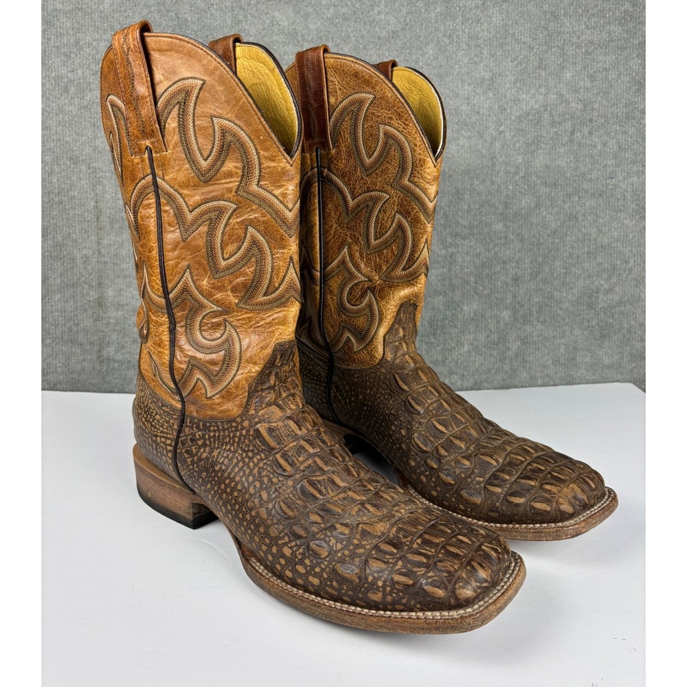 Cavender's Caiman Tail Print Western Boots Square Toe 10.5 D Brown